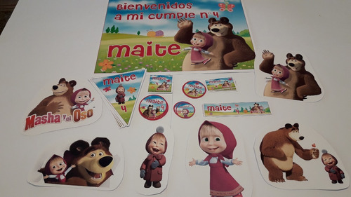 Cumple Masha Y El Oso  Cartel Stickers Etiquetas Golosinas