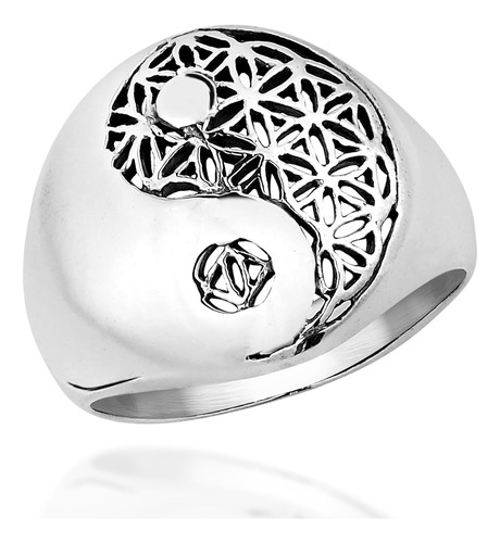 Anillo De Plata De 925 De Yin Yang Balance Flor De La Vida