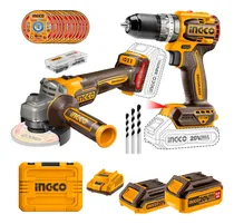 Comprar Kit Ingco Atornillador Percutor + Amoladora 20v + Accesorios Color Naranja Frecuencia 50 60hz