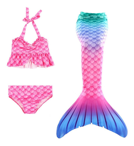 Sirena Cola Y Bikini Niñas Traje De Baño Set 3 Envío Gratis