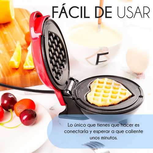 Waflera Mini Maquina Waffles Pequeña Redonda Hacer Desayunos Rojo