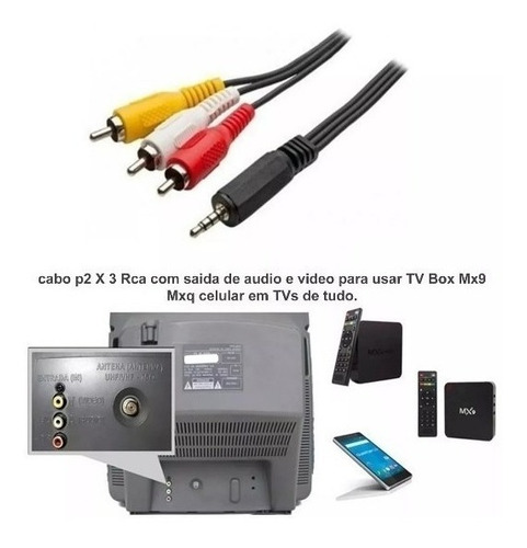 Imagem 2 de 3 de Cabo Av Rca Universal Serve P Tvbox Para Tv Tubo (tv Antiga)