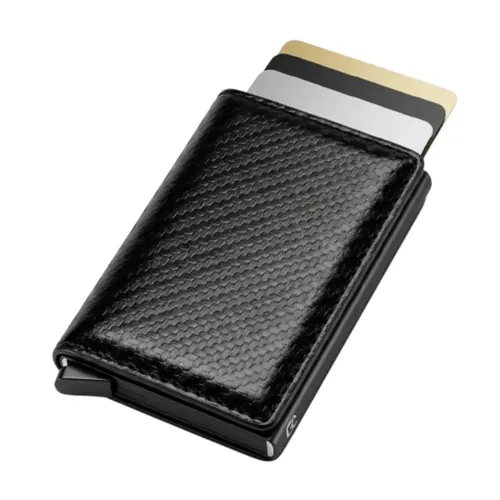Carteira masculina de couro slim com bloqueio RFID