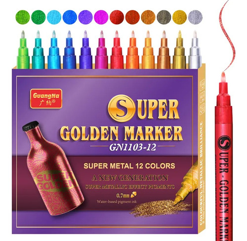 Set 12 Marcadores Super Golden Marker Colores Metalicos