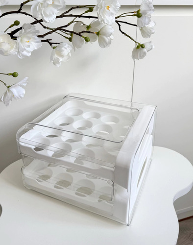 Huevera De 2 Pisos Para 32 Huevos De Plástico Blanco Blanco