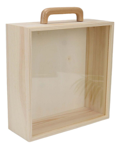 Caja De Madera Con Asa Vacía Con Tapa Acrílica Pequeña