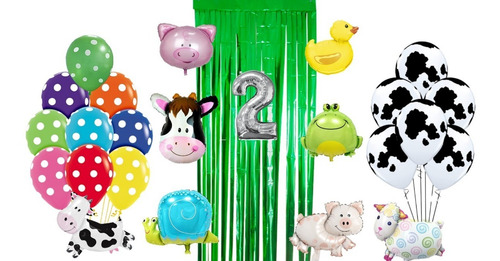 Combo Kit 29 Globos Cumpleaños Animalitos De La Granja