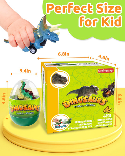 Greingways Paquete De 4 Juguetes De Dinosaurios Para Coches,