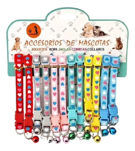 Pack Collar Perro Mini Rigido Corazon Con Cascabel