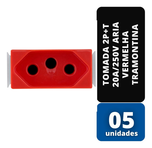 Kit C/ 05 Tomada 2p+t 20a/250v Aria Vermelha Tramontina