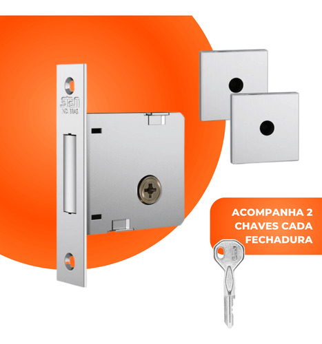 Fechadura Auxiliar Trava Stam 1004 Inox Cromado Com 4 Chaves