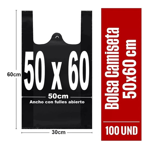 Bolsas Plásticas Tipo Camiseta - 50x60 - 100 Unidades.