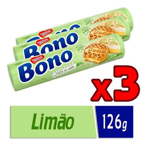 Kit Com 3 Pacotes De Biscoito Torta De Limao Bono 126g Bono