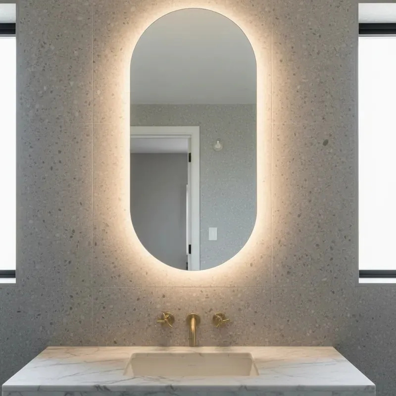 Espelho ﻿Oval Led 76cm Para Banheiro ‌Iluminação Sofisticada Moldura Oval 76cm Led Quente