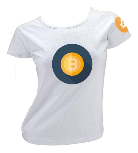 Polera M Bitcoin 43 Blanca Btc Manga Izquierda