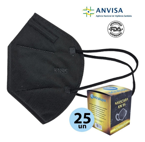 Imagem 1 de 5 de Mascara Kn95 N95 5 Camadas Proteção Preta Kit 25un Anvisa