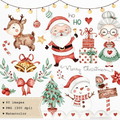 Cliparts Y Papeles Digitales Navidad Papa Noel Acuarela Ni4
