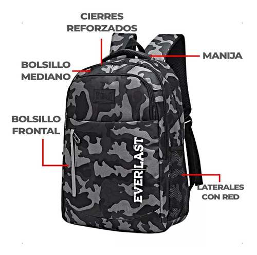 Imagen 4 de 10 de Mochila Everlast Camu - Negra - Verde 21274