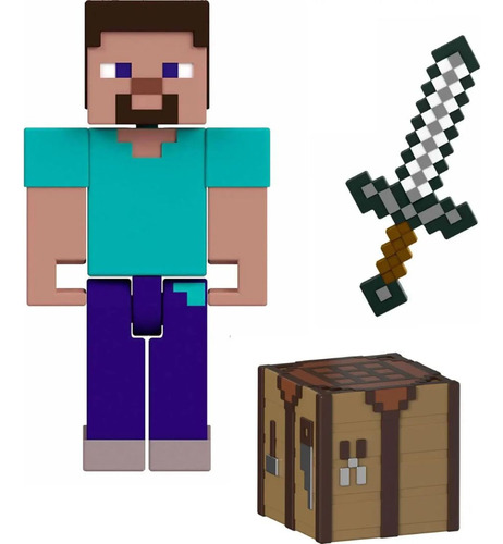 Figura Steve Minecraft 10cm C/ Acessorios - Mattel Gtp08