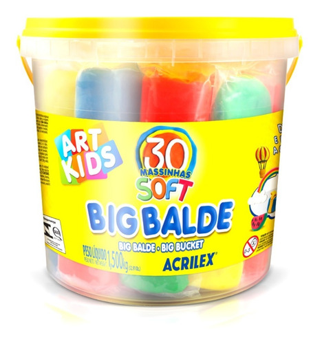 Big Balde Massinha Acrilex C/ 30 Massas Soft Sortidas 1,5kg