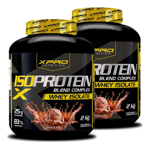 Kit 2 Suplementos Whey Protein Isolado Blend Complex 2kg Chocolate Zero Açucar - Xpro Nutrition