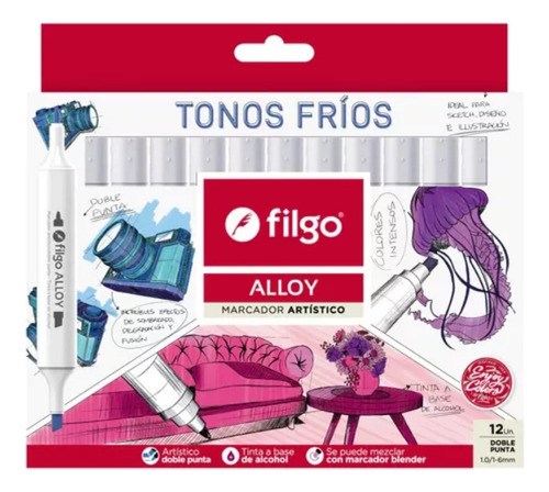 Caja X 12 Marcadores Filgo Alloy Sketch Doble Punta Tonos Frios
