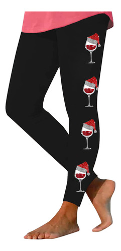 Leggings Con Estampado De Copas De Vino Navideñas G Para Muj