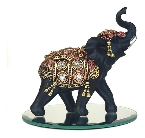 Elefante Decorativo Resina Com Base De Espelho Indiano Sorte