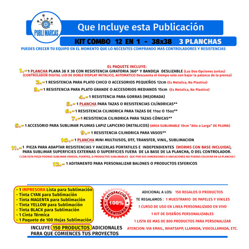Combo De 8 En 1 A 11 En 1 38x38 Sublimacion 50 Regalos Y Mas