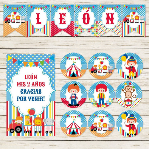 Mini Kit Imprimible Circo Tren Payaso Colorido Animales