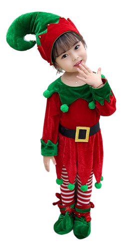 Disfraz Navideño Niña Elfa Duende De Santa Claus Traje De Actuación