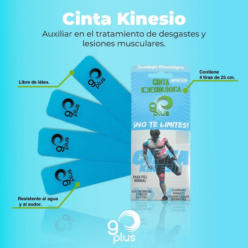 Cinta Kinesiológica Azul Go Plus 1m Pre-cortada