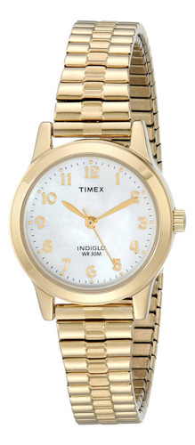 Timex Reloj Analógico Clásico De Cuarzo Para Mujer Pulsera Correa Ocre Bisel Dorado Fondo Beige