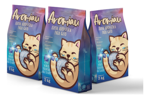 Arena Para Gato Con Aroma 100% Aglutinante Aromiau 9kg de peso neto y 3kg de peso por unidad