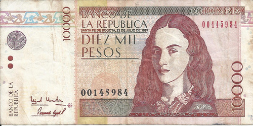 Colombia Reposición 10000 Pesos 23 Julio 1997 Empieza 00