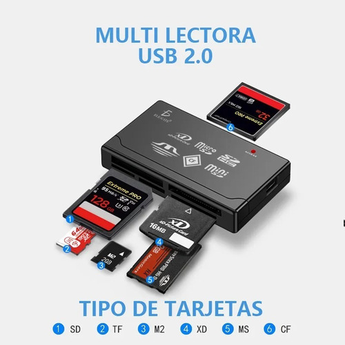 Lector De Tarjetas Memorias Externas Usb 2.0 6 En 1 Negro