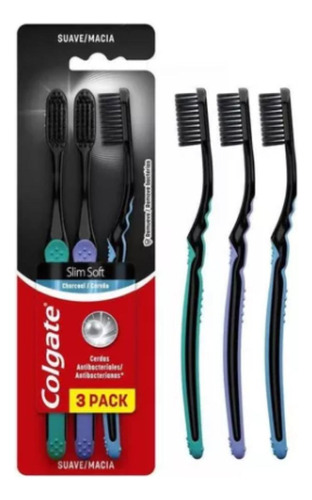 Escova Dental Colgate Slim Soft Black Kit Com 3 Unidades