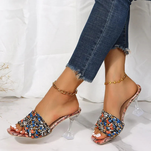 Zapatillas De Tacón Alto Con Cabeza Cuadrada Para Mujer Brot