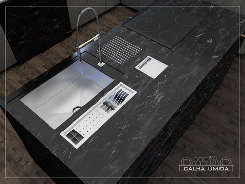 Calha Úmida Completa Sobrepor Canal Equipado Inox 60 Cm