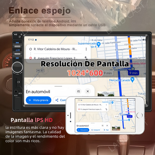 Autoestéreo Land Cast 1din Pantalla Táctil Mirrorlink Cámara