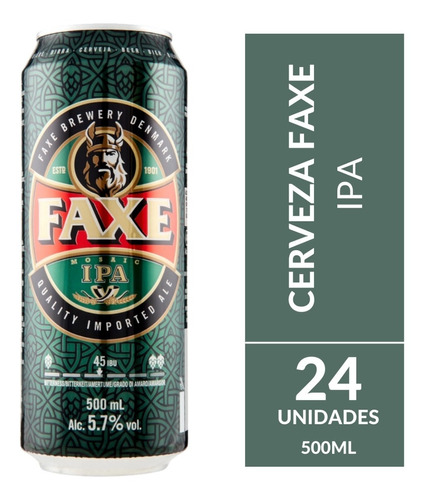Imagen 1 de 10 de Cerveza Faxe Ipa Pack X 24 X 500ml. Importada De Dinamarca