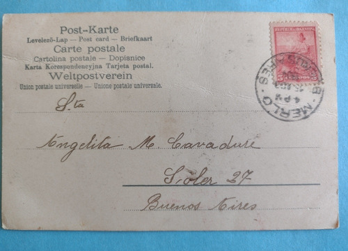 Antigua Postal Romántica Matasello Ciudad De Merlo Año 1904