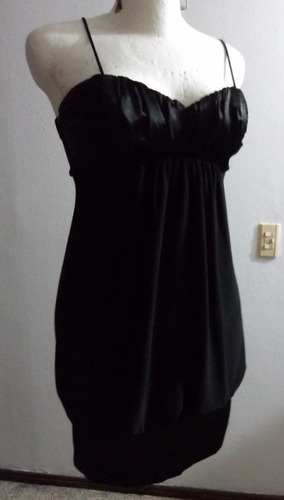 Sexy Vestido Negro Tipo Globo Bordes Satinados Talla S Vt252