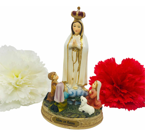 Virgen De Fátima Con Pastores En Porcelana 13 Cm + Novena