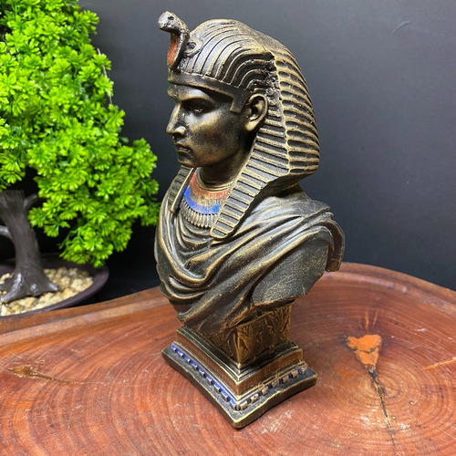 Estatua de busto del faraón Ramsés, decoración de resina dorada