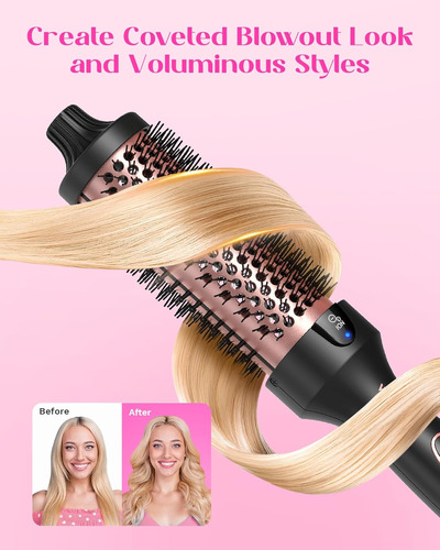 Wavytalk Cepillo Térmico Redondo Calentado 5 Ajustes De Temp Negra Con Rosa