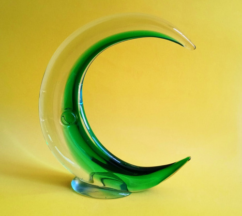 Figura Cristal Murano Luna Grande Verde Cuarto Creciente 