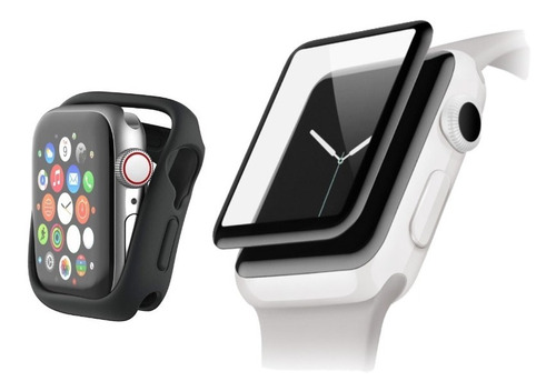 Vidrio Templado 3d + Funda Silicona Negra Para Apple Watch