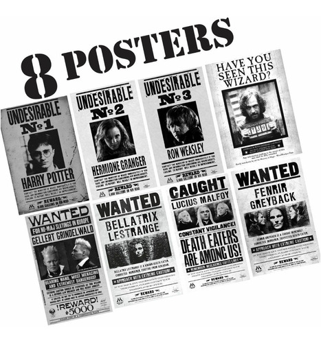 8 Posters A3 (30x42 Cm.) Harry Potter Buscados, Papel 80 Gr.