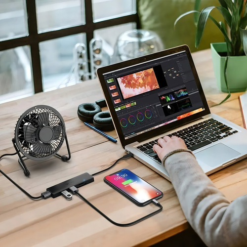 Hub Usb-c - 3 Port Usb 3.0 - Pc/mac Lector De Memoria Sd/msd